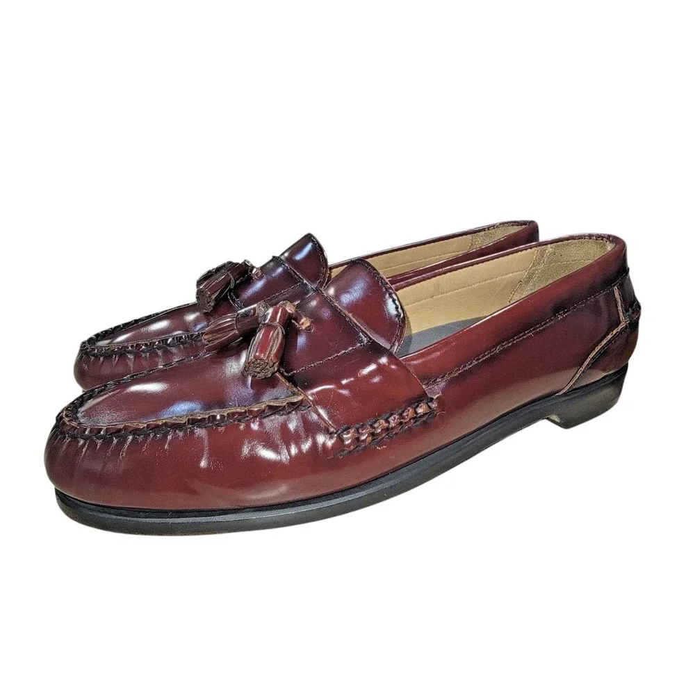 Johnston & Murphy Hayes Men's Tassel Loafers 10.5 M Burgundy Leather Dress Shoes